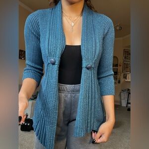 Effortless Style by Citiknits Glittery vibrant blue cardigan w/ quarter sleeves